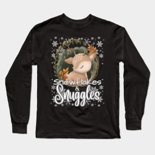 Snowflakes and Snuggles Cute Winter Graphic Long Sleeve T-Shirt